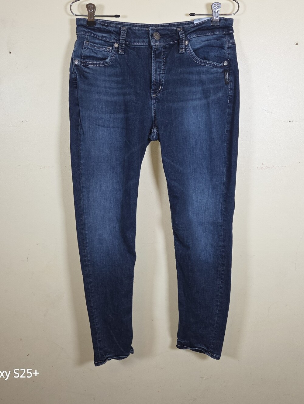 Silver Mid Rise Tapered Ankle Skinny Jeans Size 30 X 25 Embroidered